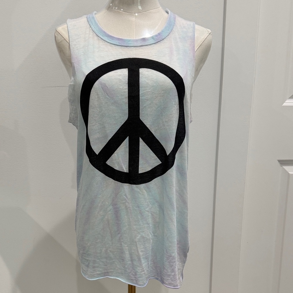 Chaser Tie-Dye Peace Sign Tank Top - Black and White